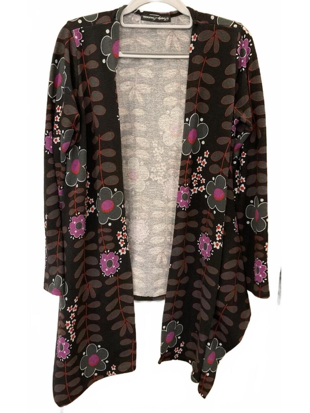 Simply Irresistible Womens Long Sleeve Open Front Black/ Floral Blouse Size L